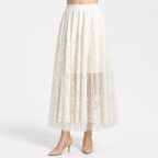 Brielle | Womens A Line High Waisted Beaded Tulle Long Maxi Skirt, Apricot