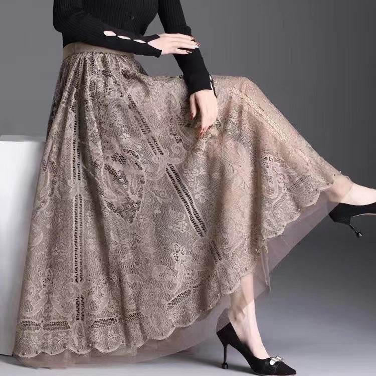 Brielle | Womens A Line High Waisted Beaded Tulle Long Maxi Skirt