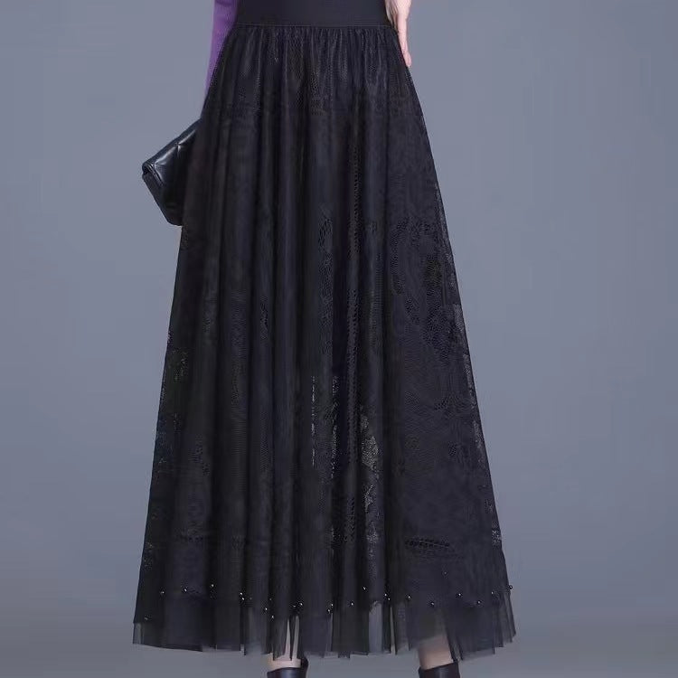 Brielle | Womens A Line High Waisted Beaded Tulle Long Maxi Skirt