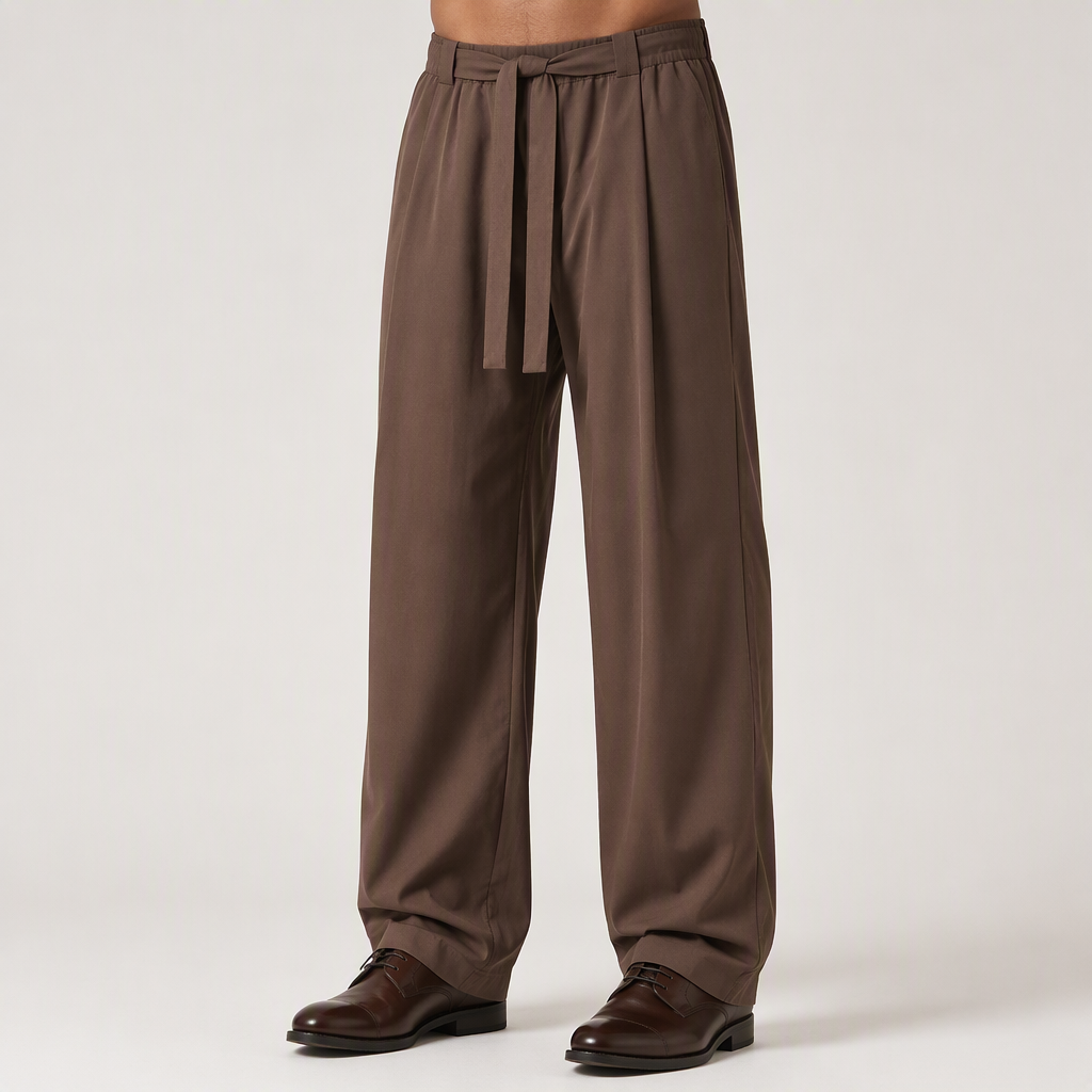 Briggs | Mens Wide Leg High Waisted Straight Quick Dry Casual Pants, Brown