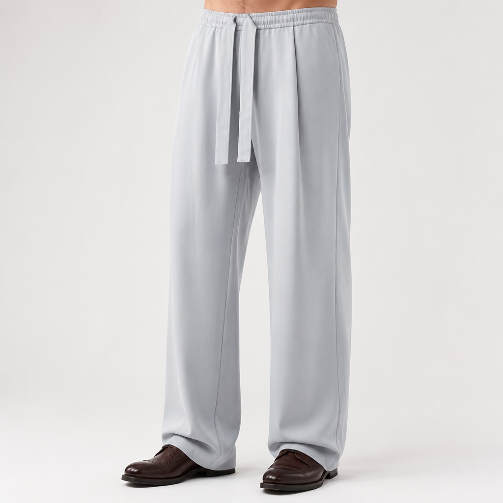 Briggs | Mens Wide Leg High Waisted Straight Quick Dry Casual Pants, Light Grey
