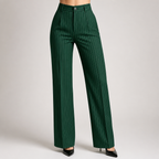 Briony | Womens Work Wide Leg High Waisted Striped Trousers, Dark Green