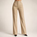 Briony | Womens Work Wide Leg High Waisted Striped Trousers, Khaki