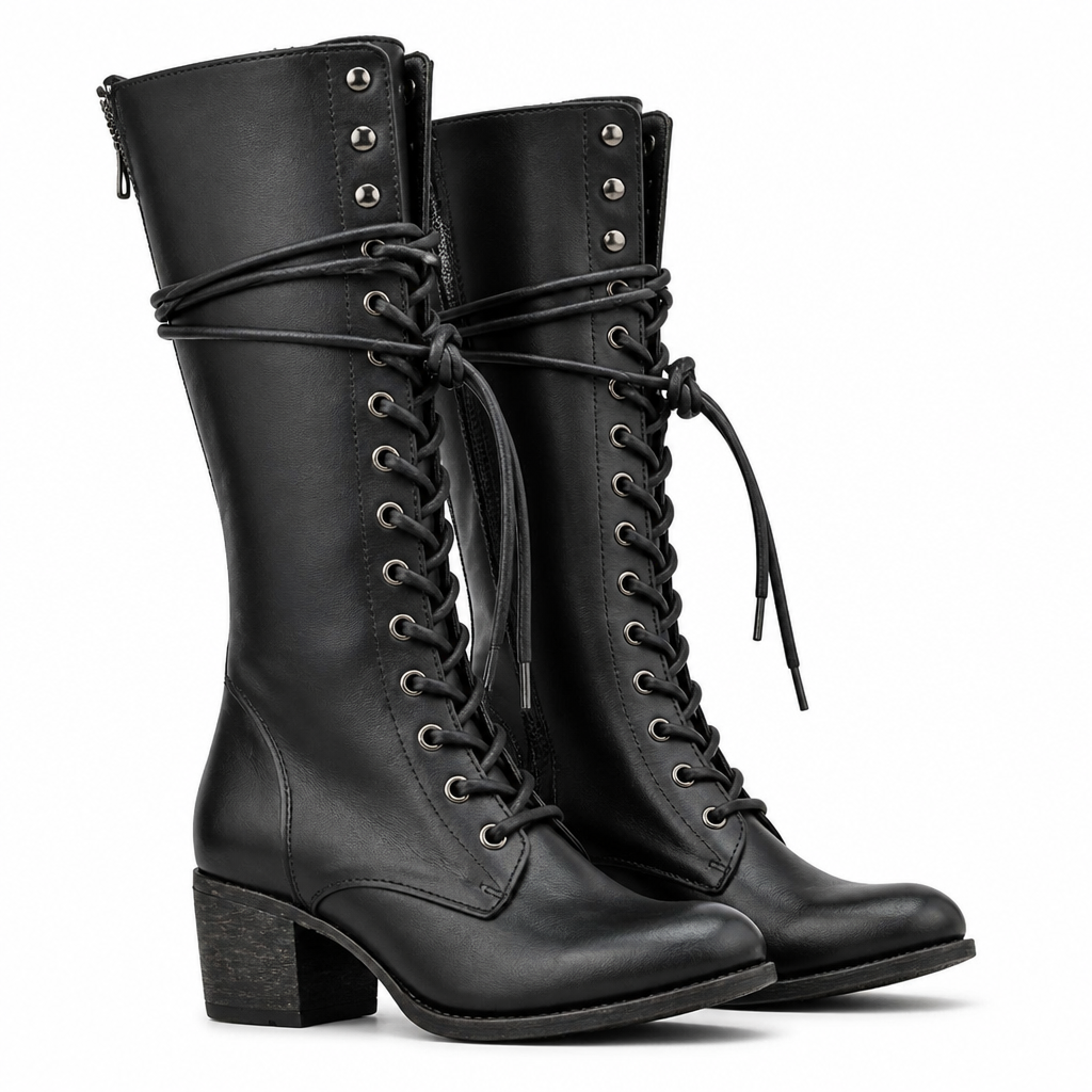 Brooklynn | Womens Warm Lined Lace Up Block Heel Knee High Winter Boots