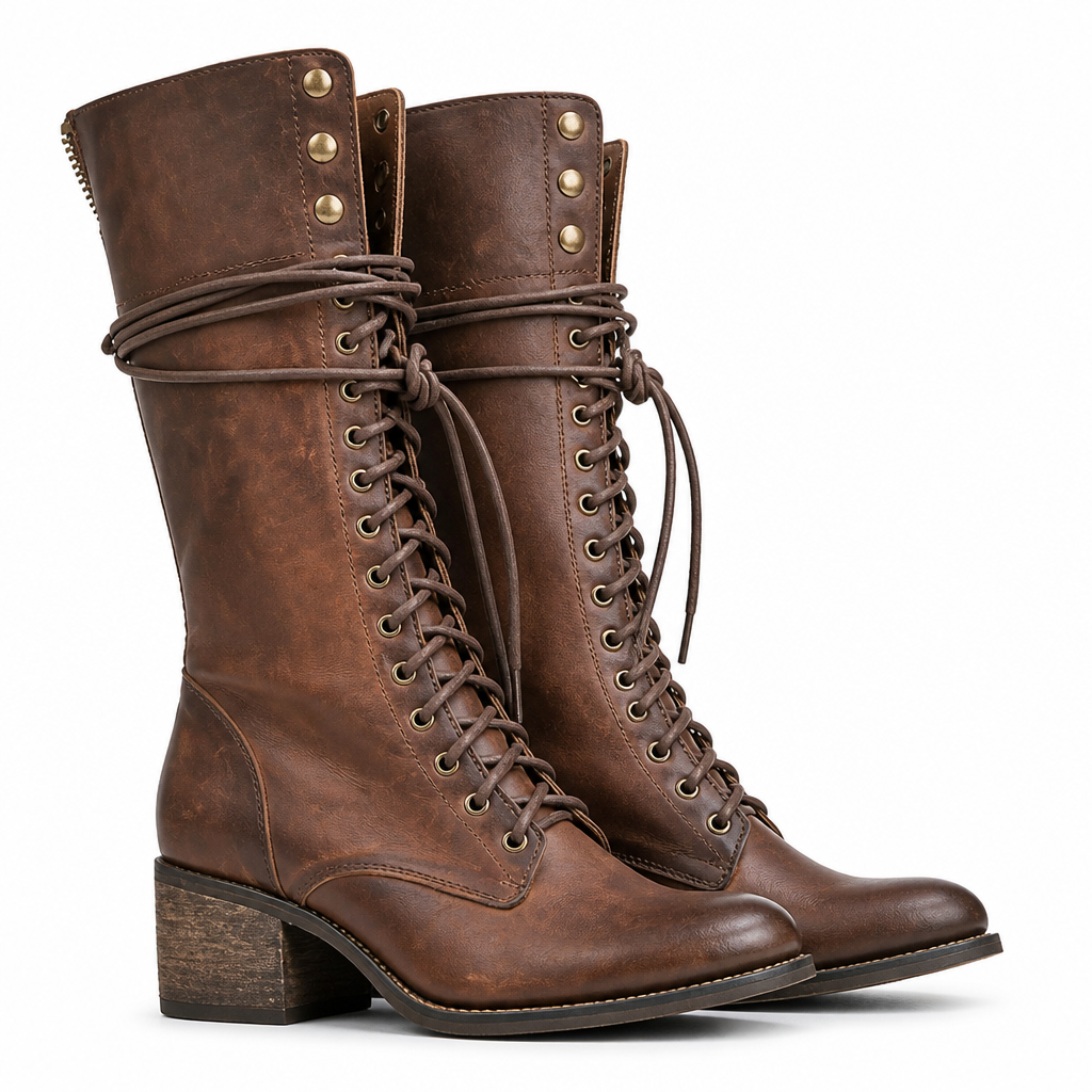 Brooklynn | Womens Warm Lined Lace Up Block Heel Knee High Winter Boots
