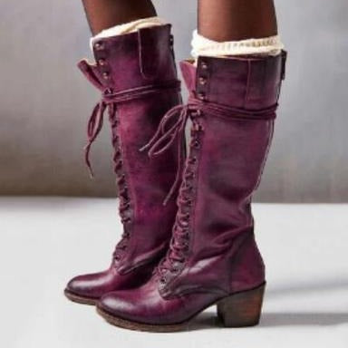 Brooklynn | Womens Warm Lined Lace Up Block Heel Knee High Winter Boots