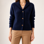 Bryn | Womens Long Oversized Soft Viscose Button Knit Cardigan Sweater, Navy Blue