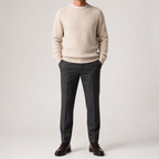Callum | Mens Knitted Jumper Round Neck Slim Fit Sweater, Off White