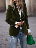 Camille | Womens Slim Fit Velvet Blazer - Army Green