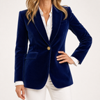 Camille | Womens Slim Fit Velvet Blazer Smart Tailored Jacket, Blue