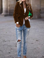 Camille | Womens Slim Fit Velvet Blazer - Brown