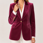 Camille | Womens Slim Fit Velvet Blazer Smart Tailored Jacket, Maroon