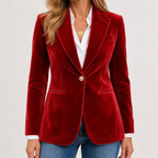 Camille | Womens Slim Fit Velvet Blazer Smart Tailored Jacket, Red