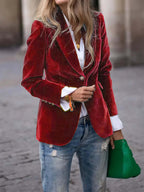 Camille | Womens Slim Fit Velvet Blazer - Red