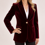 Camille | Womens Slim Fit Velvet Blazer Smart Tailored Jacket, Wine Red
