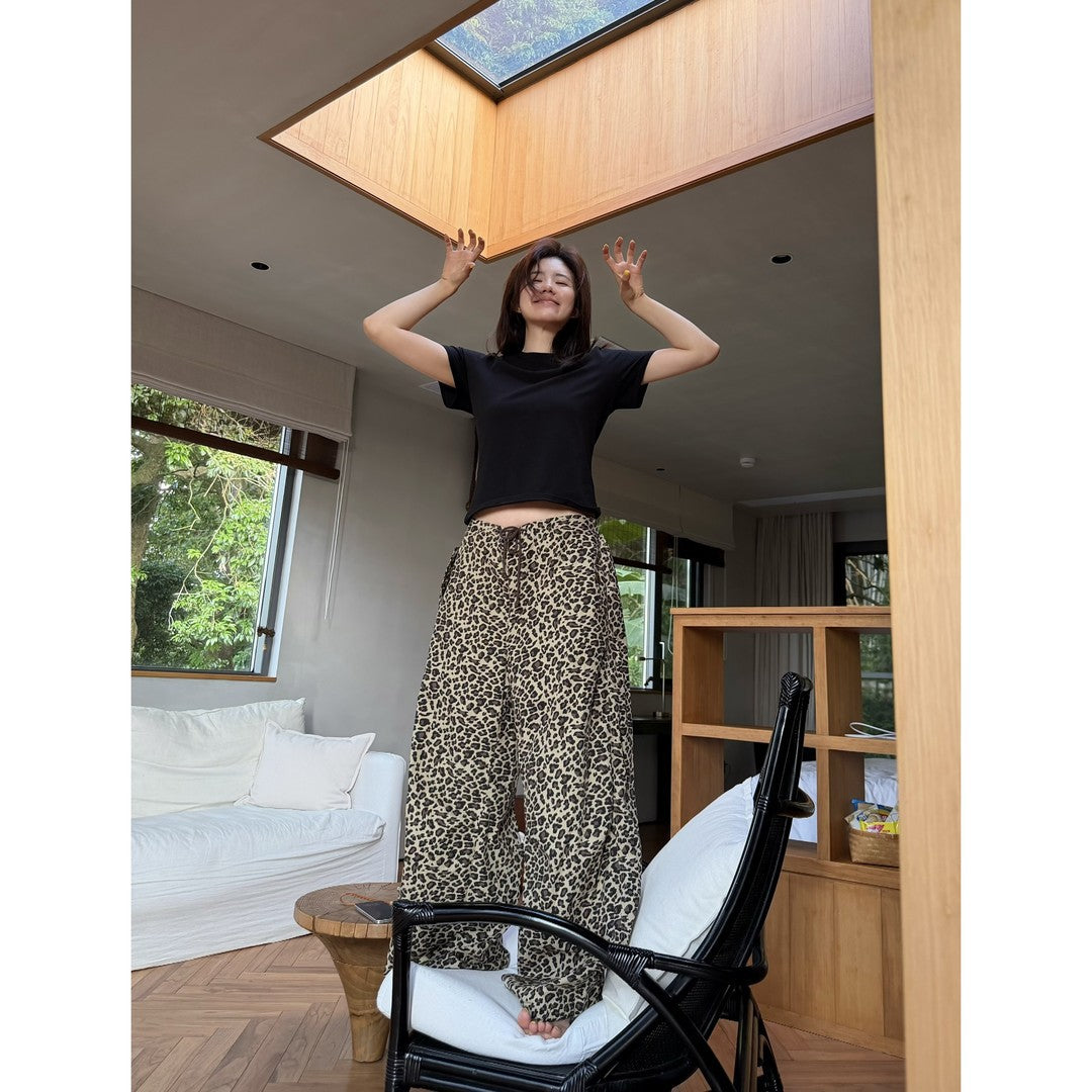 Cammie | Womens High Waisted Leopard Print Casual Wide Leg Palazzo Pants