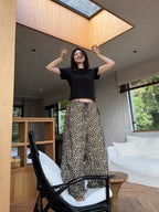 Cammie | Womens High Waisted Leopard Print Casual Wide Leg Palazzo Pants