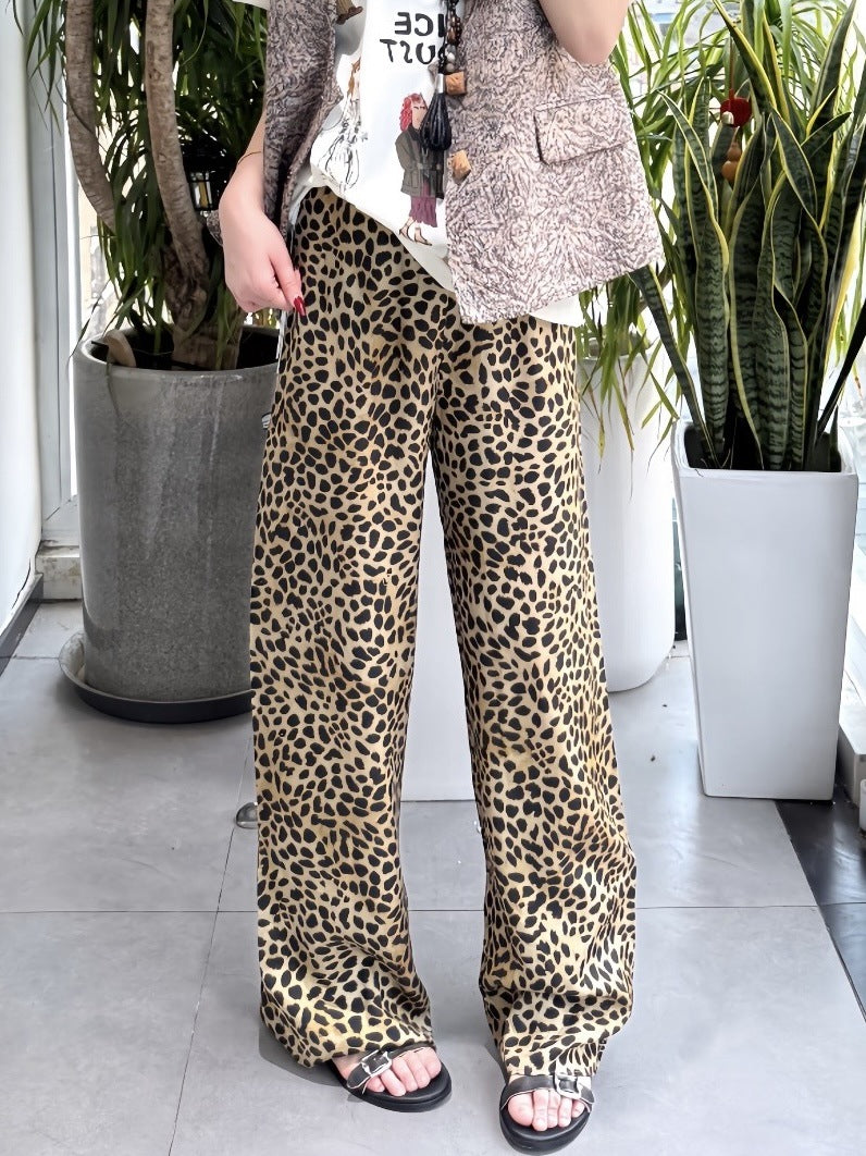 Cammie | Womens High Waisted Leopard Print Casual Wide Leg Palazzo Pants