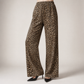 Cammie | Womens High Waisted Leopard Print Casual Wide Leg Palazzo Pants, Dark Brown