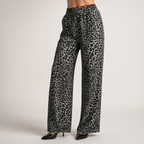 Cammie | Womens High Waisted Leopard Print Casual Wide Leg Palazzo Pants, Dark Gray