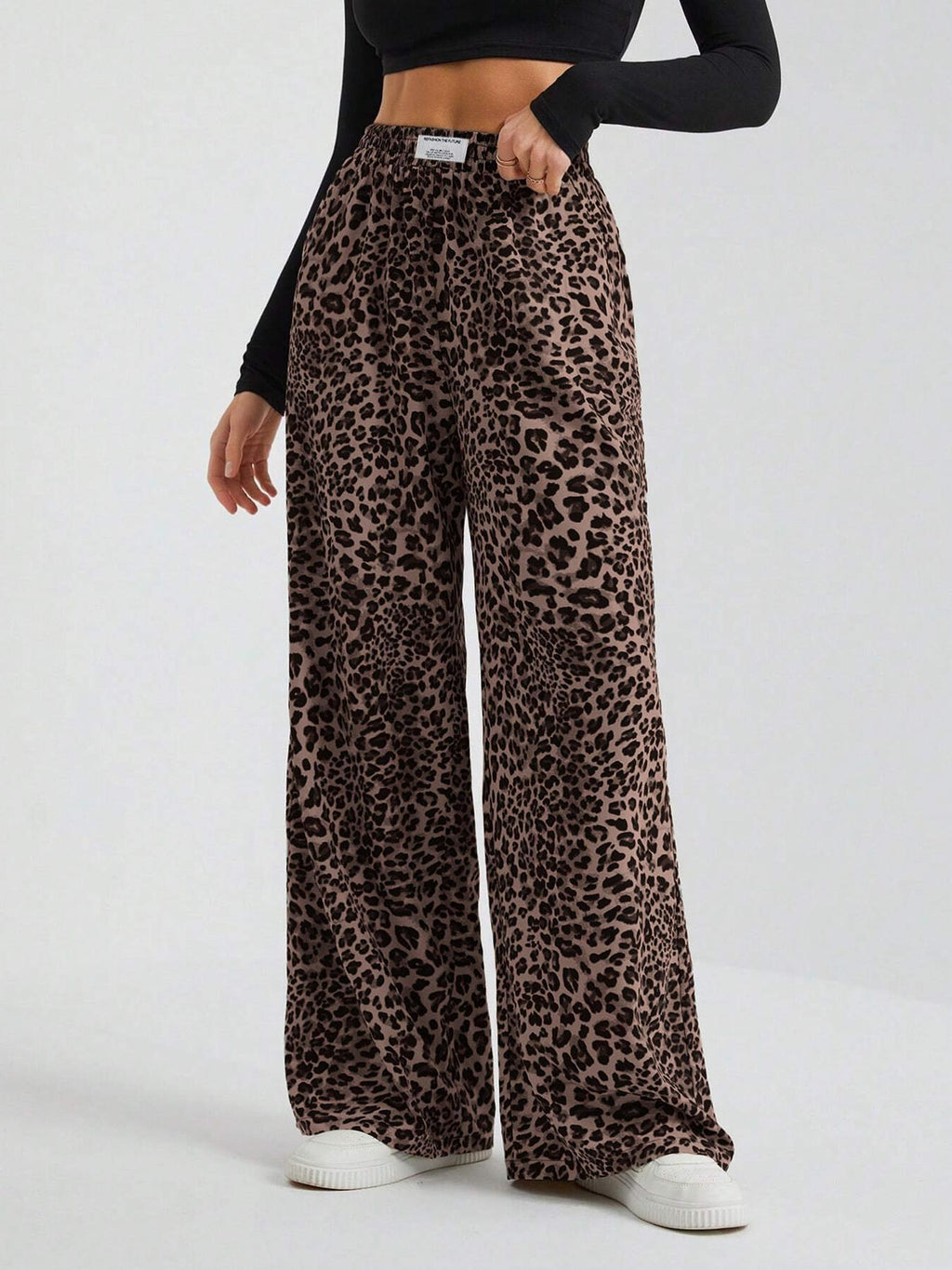 Cammie | Womens High Waisted Leopard Print Casual Wide Leg Palazzo Pants