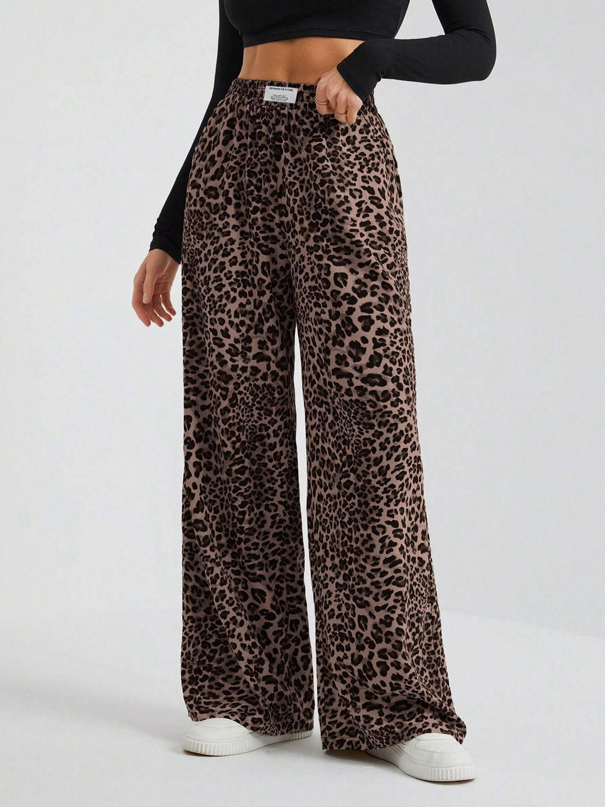 Cammie | Womens High Waisted Leopard Print Casual Wide Leg Palazzo Pants