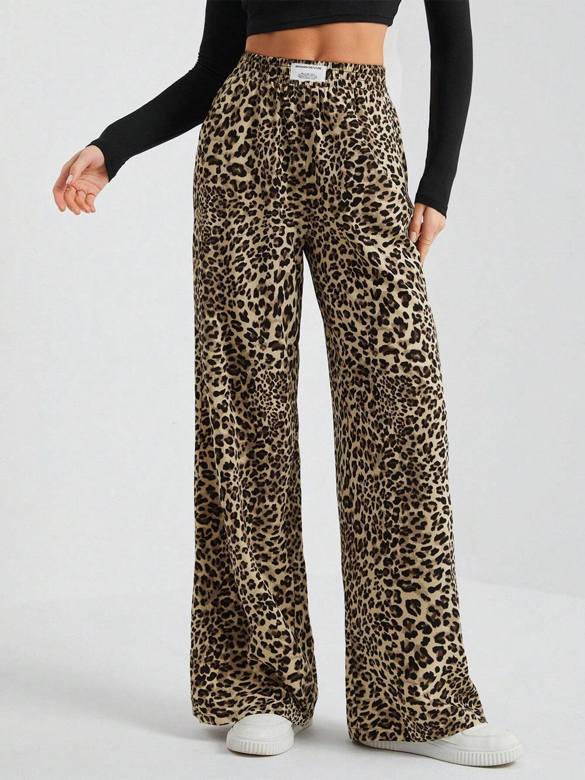 Cammie | Womens High Waisted Leopard Print Casual Wide Leg Palazzo Pants