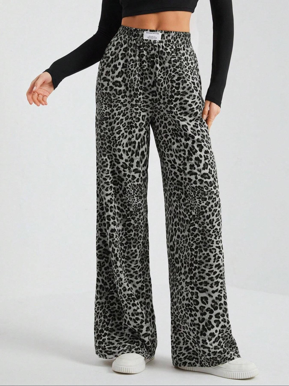 Cammie | Womens High Waisted Leopard Print Casual Wide Leg Palazzo Pants