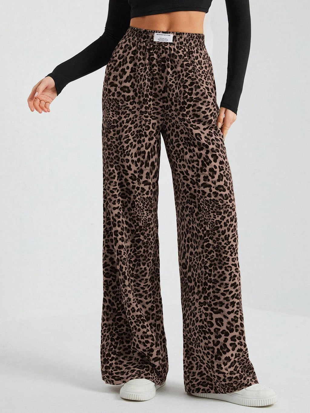 Cammie | Womens High Waisted Leopard Print Casual Wide Leg Palazzo Pants