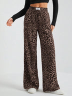 Cammie | Womens High Waisted Leopard Print Casual Wide Leg Palazzo Pants