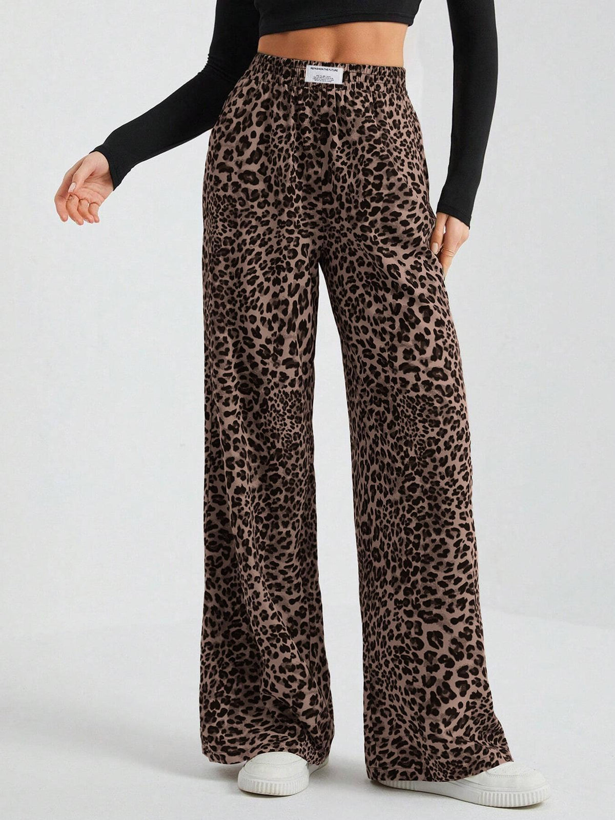 Cammie | Womens High Waisted Leopard Print Casual Wide Leg Palazzo Pants