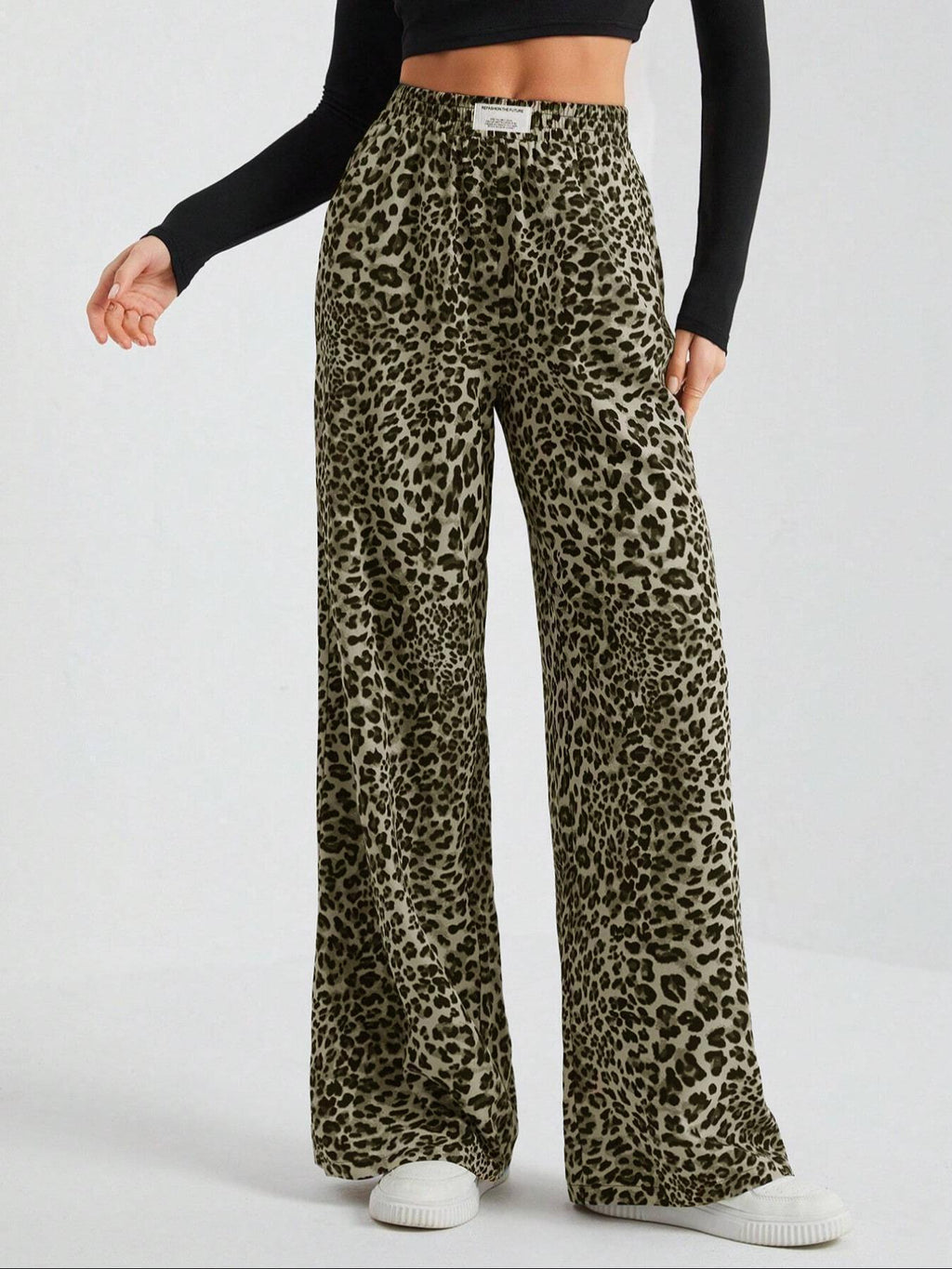 Cammie | Womens High Waisted Leopard Print Casual Wide Leg Palazzo Pants
