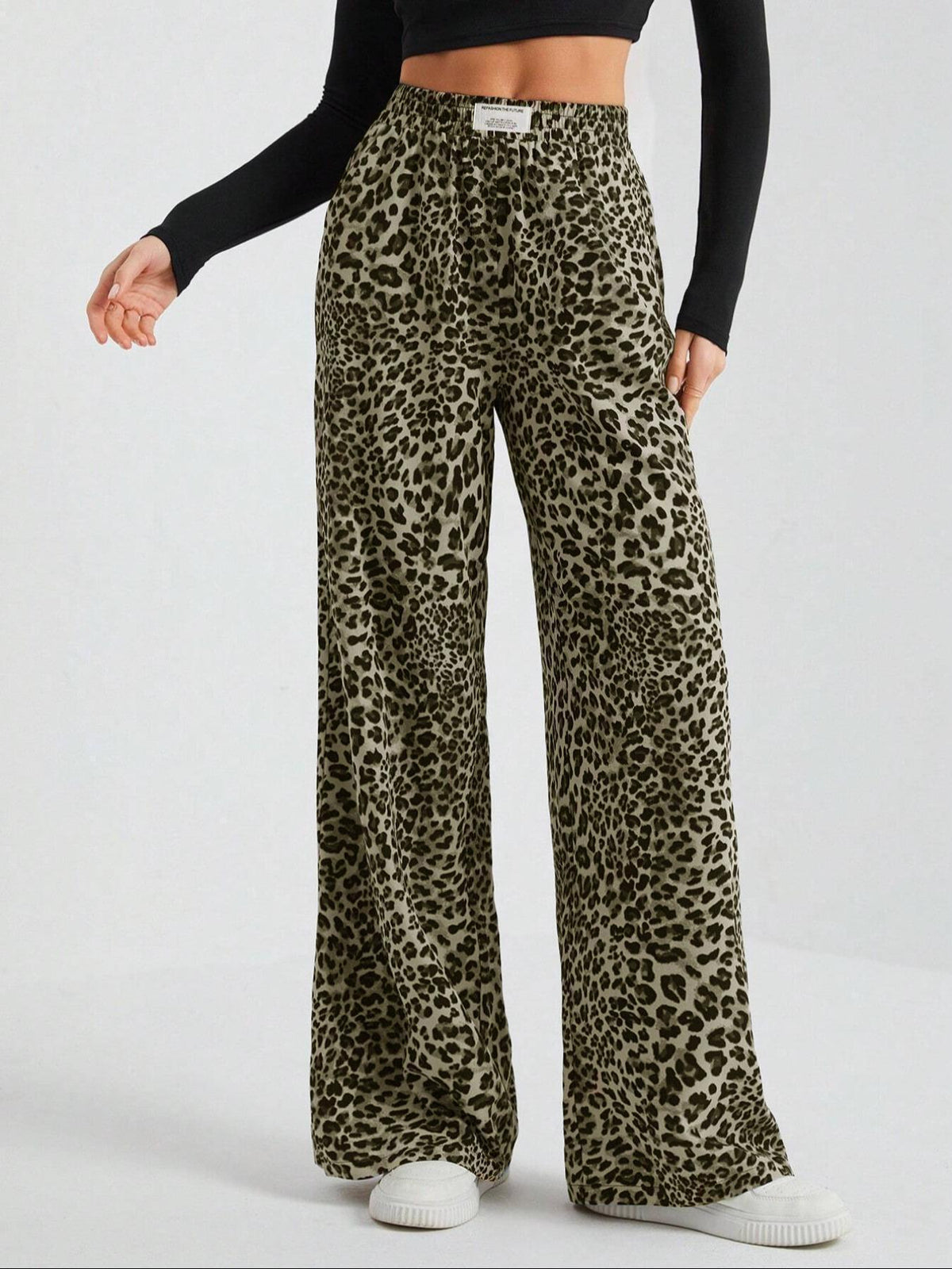 Cammie | Womens High Waisted Leopard Print Casual Wide Leg Palazzo Pants
