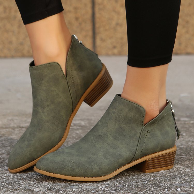 Cara | Womens Pointed Toe Chunky Block Heel Pumps Back Zip Dress Shoes