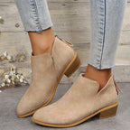 Cara | Womens Pointed Toe Chunky Block Heel Pumps Back Zip Dress Shoes