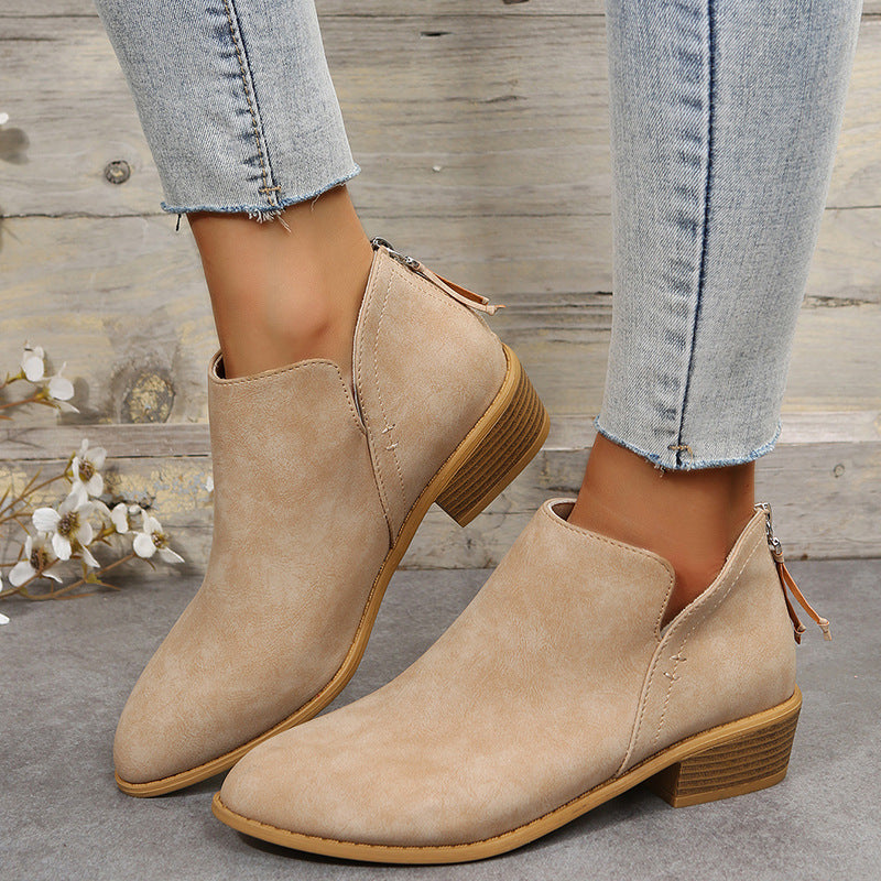 Cara | Womens Pointed Toe Chunky Block Heel Pumps Back Zip Dress Shoes