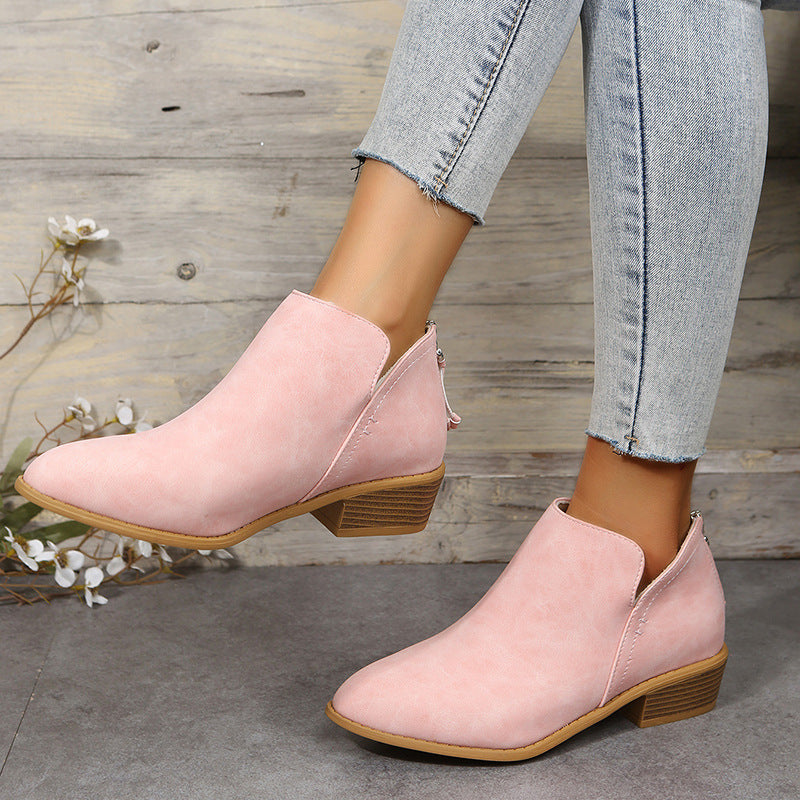 Cara | Womens Pointed Toe Chunky Block Heel Pumps Back Zip Dress Shoes