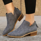 Cara | Womens Pointed Toe Chunky Block Heel Pumps Back Zip Dress Shoes