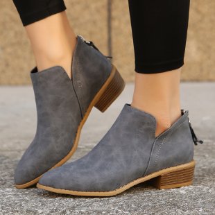 Cara | Womens Pointed Toe Chunky Block Heel Pumps Back Zip Dress Shoes