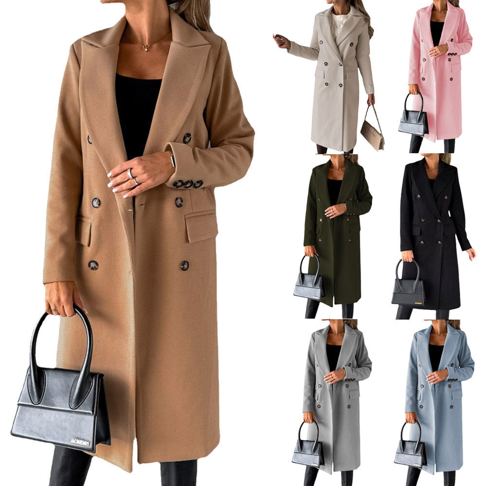 Carla | Womens Double Breasted Longline Winter Wool Coat With Pockets