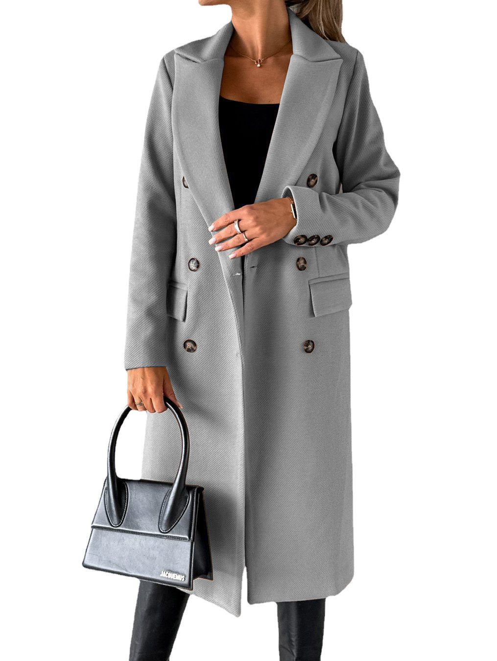 Carla | Womens Double Breasted Longline Winter Wool Coat With Pockets