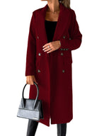 Carla | Womens Double Breasted Longline Winter Wool Coat With Pockets