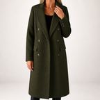 Carla | Womens Double Breasted Longline Winter Wool Coat With Pockets, Army Green