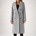 Carla | Womens Double Breasted Longline Winter Wool Coat With Pockets, Light Grey