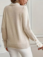 Carlene | Womens Lace Trim Crew Neck Soft Relaxed Knit Pullover Sweater, Apricot