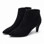 Carmela | Womens Suede Pointed Toe Stiletto Heel Ankle Boots Back Zip Booties