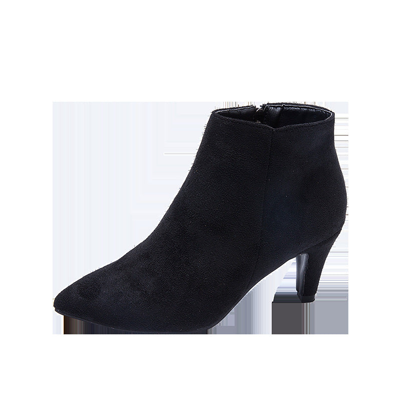 Carmela | Womens Suede Pointed Toe Stiletto Heel Ankle Boots Back Zip Booties