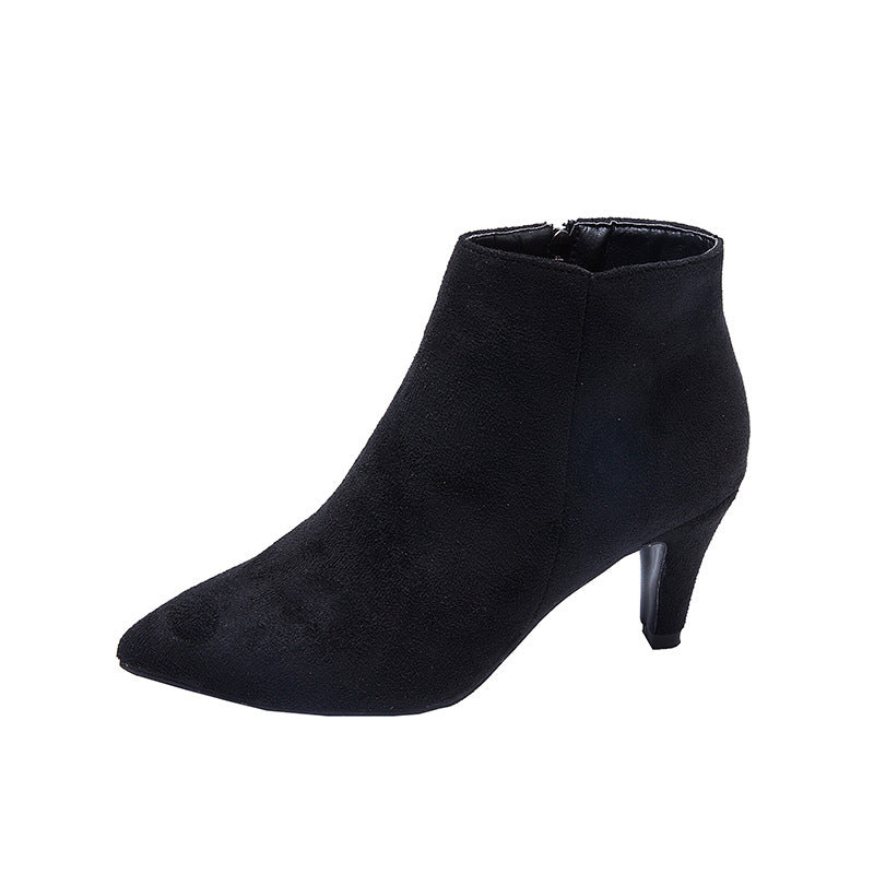 Carmela | Womens Suede Pointed Toe Stiletto Heel Ankle Boots Back Zip Booties