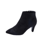 Carmela | Womens Suede Pointed Toe Stiletto Heel Ankle Boots Back Zip Booties