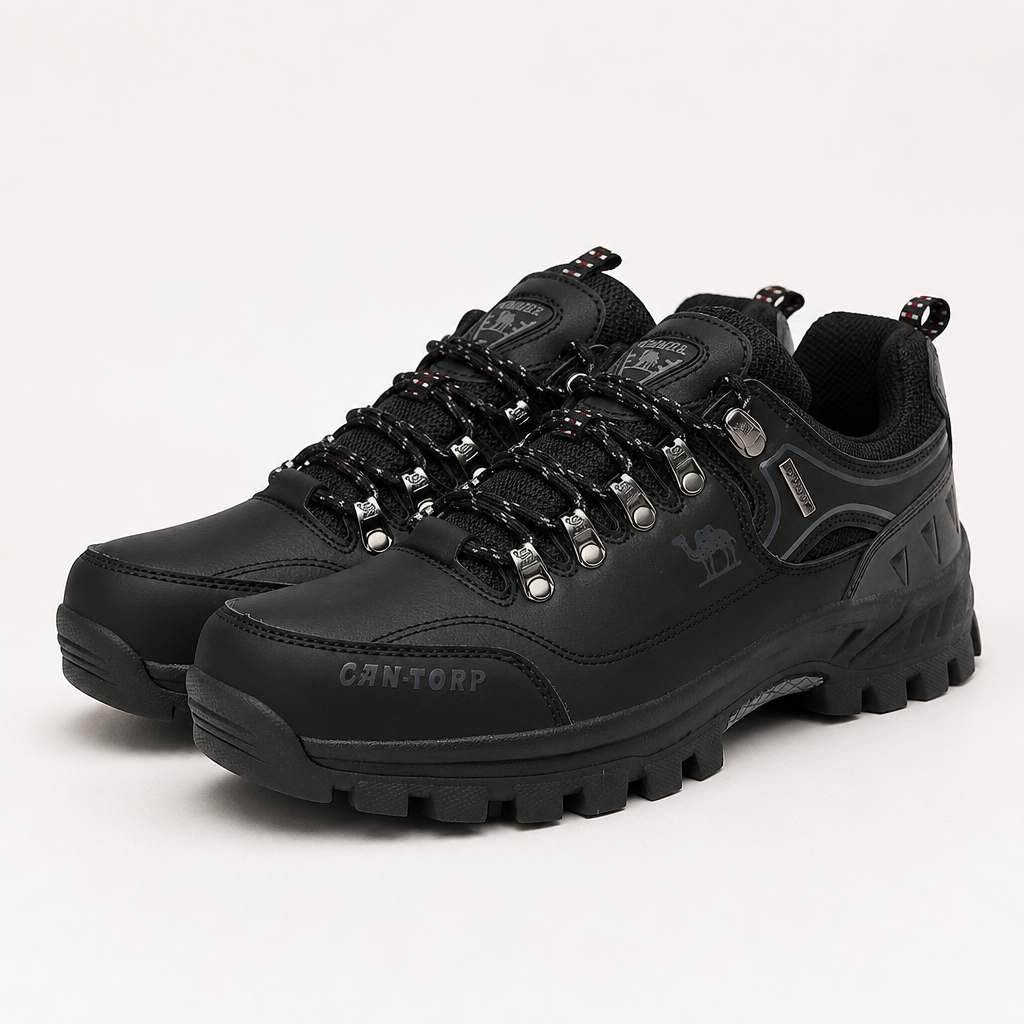 Caroline | Womens Waterproof Leather Non Slip Walking Hiking Shoes, Black